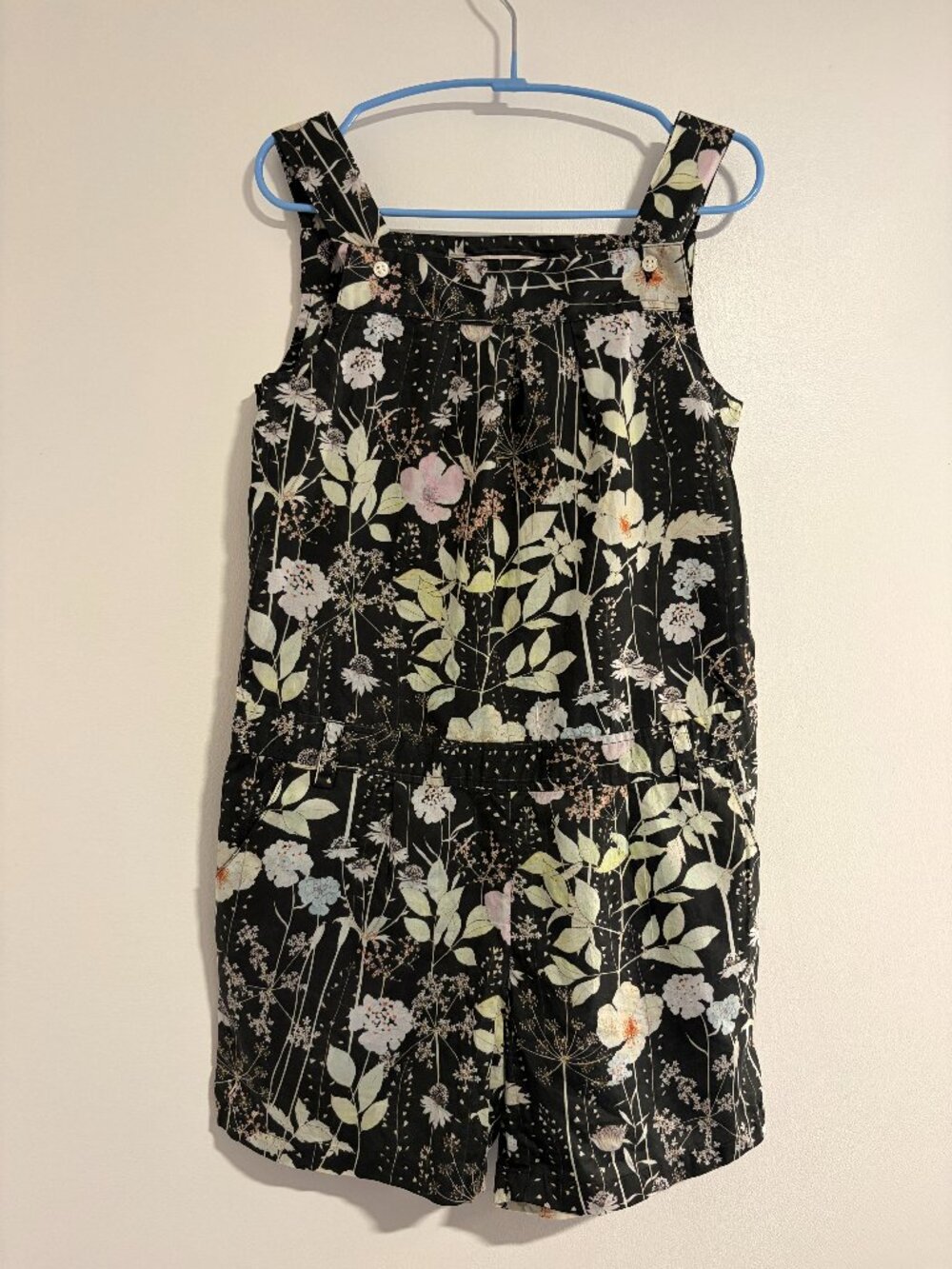 Bonpoint black liberty print flower romper with pockets size 8